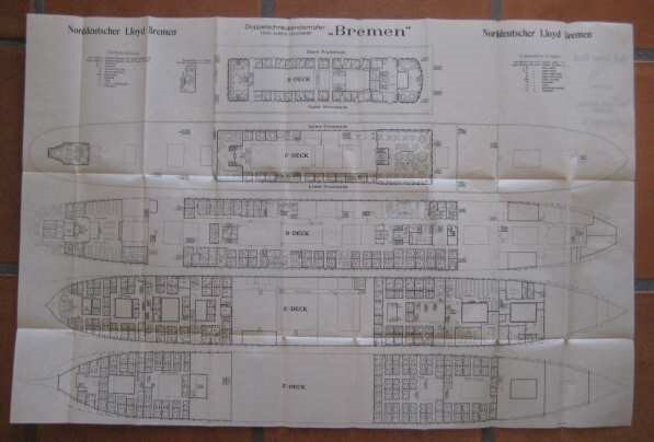 BREMEN (North German Lloyd) 1926 DECK PLAN