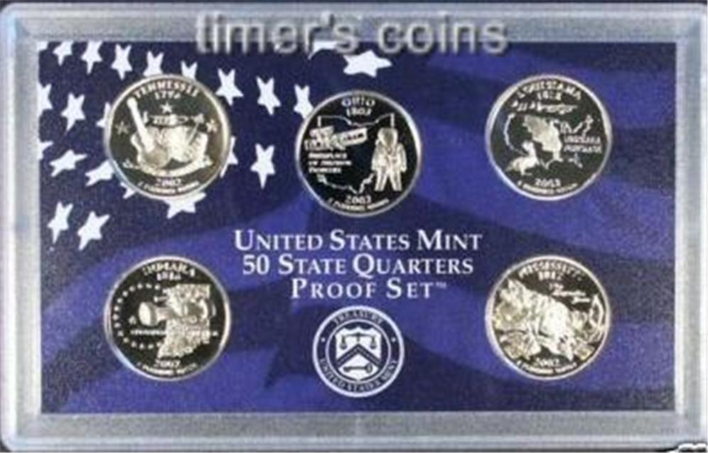 2002 Proof State Quarter Set - 5 Coins - No Box/COA