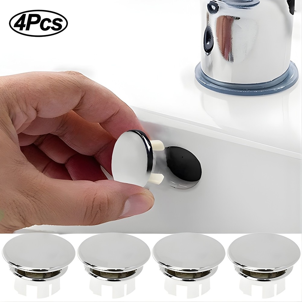 4Pcs Bathroom Basin Sink Overflow Ring Chrome Hole Cover Cap Inserts,Round.