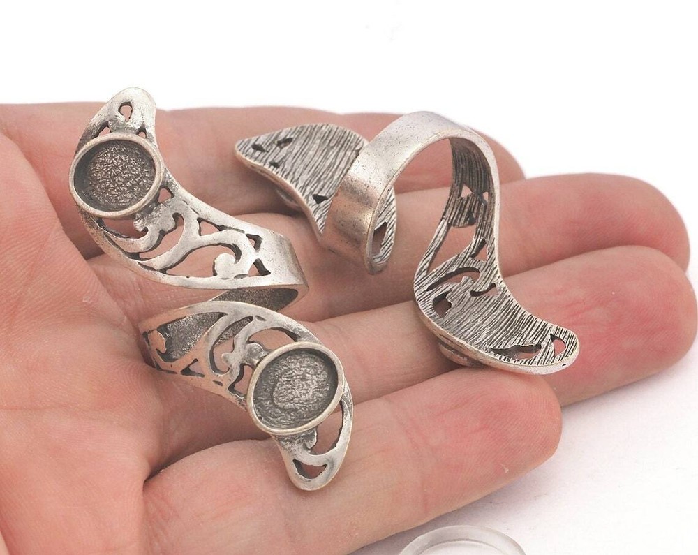 Adjustable Bezel Ring (8x10mm) Antique Silver Plated brass 8US size 3672