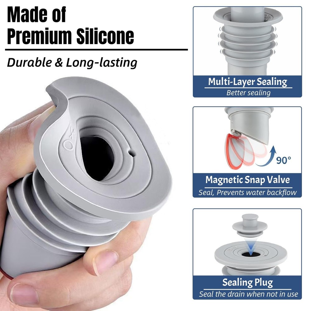 Washing Machine Drain Hose Seal, JHBKing Washer Outlet Plug, M, Grey