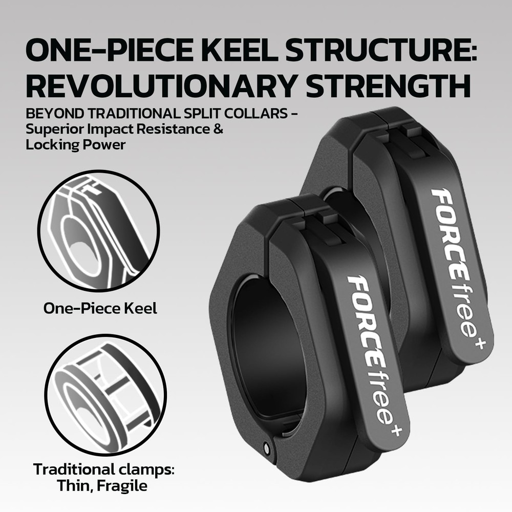 Forcefree+ Barbell Clips (Pair), Clamps, Quick Release Olympic Black