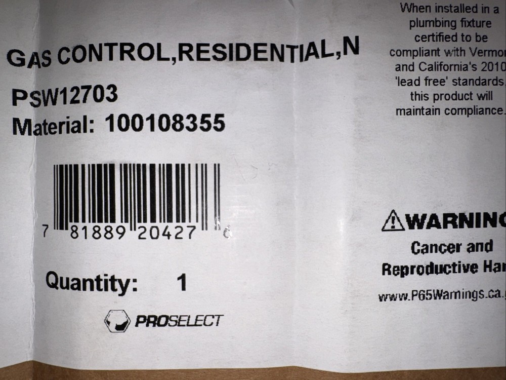 ProSelect PSW12703 Natural Gas Temperature Control Valve***FAST FREE SHIPPING***