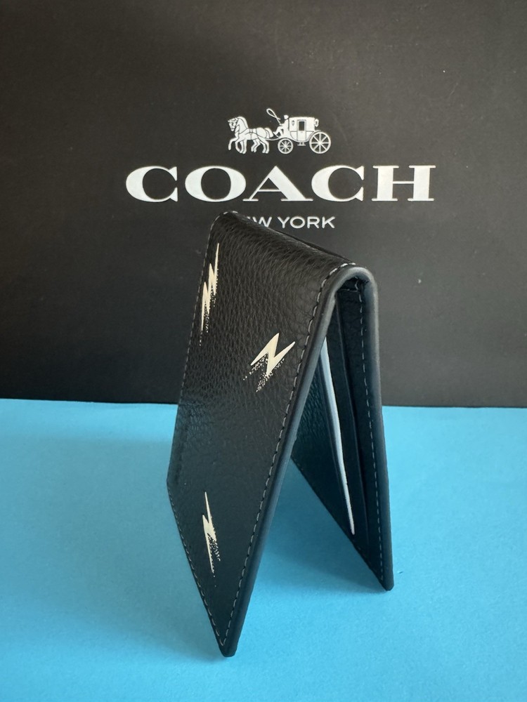 NWT Coach Compact Billfold With Lightning Bolt Print Leather Black Multi