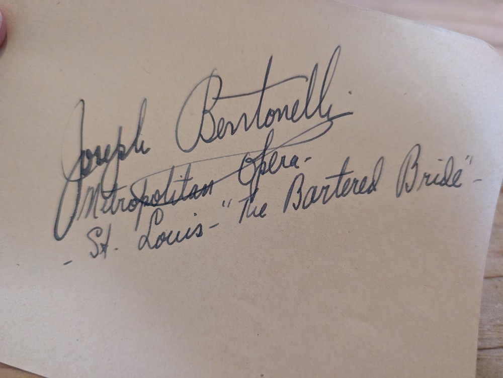 Joseph Bentonelli Autograph Opera Singer Metropolitan Opera Bartered Bride 1930s