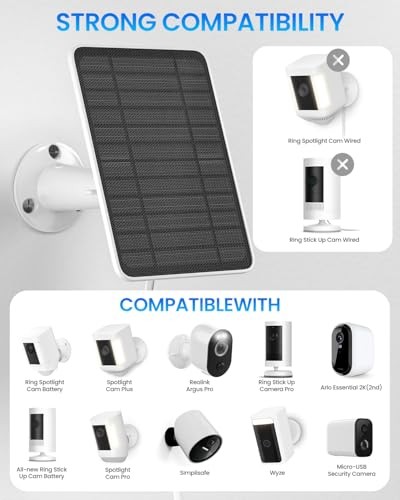 5W Solar Panel for Ring Camera, Solar Panel Charger Compatible for Ring-3 Pack
