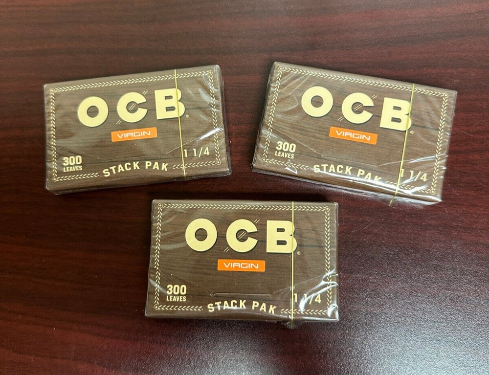 OCB VIRGIN 1 1/4 Stack Pak Cigarette Rolling Papers 300s -3 PACKS