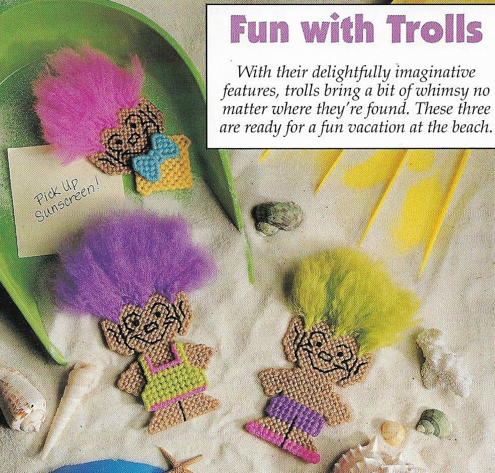 3 FUN WITH TROLLS DOLLS MAGNETS PLASTIC CANVAS PATTERN INSTRUCTIONS