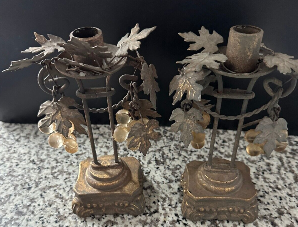 Vintage Sterling Industries Metal Leaf & Grape Design Candlesticks