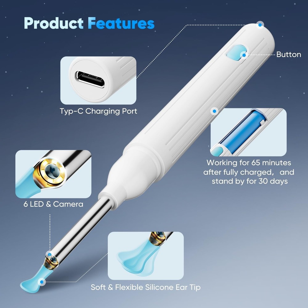 Ear Wax Removal, Removal Tool with 8 Kits & 5 Spoon, White
