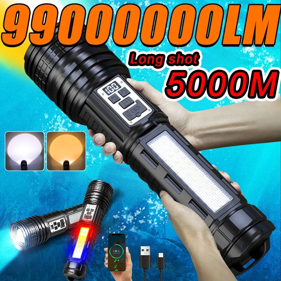 High Power Flashlight Super Big Rechargeable LED Searchlight Long Range Torch