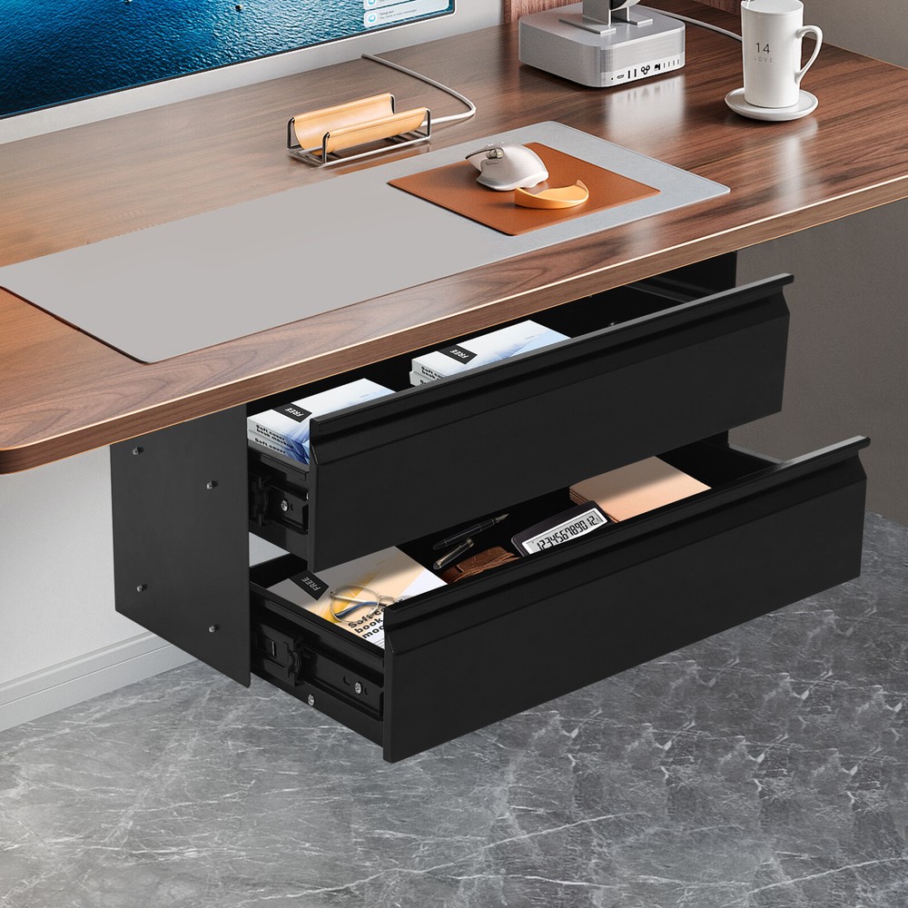 Under Desk Pull-Out Drawer 2-tier Sliding Storage Drawer, Under Desk Drawer