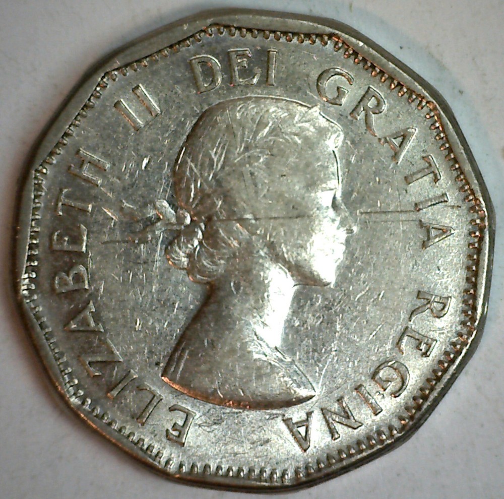 1962 Canada Nickel Content 5 Cent Coin Almost Uncirculated Double Date & CA