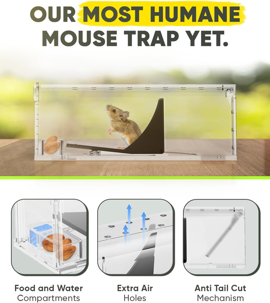 Humane Mouse Traps No Kill Live Catch and Release 2 Pack - Reusable, Easy to Use