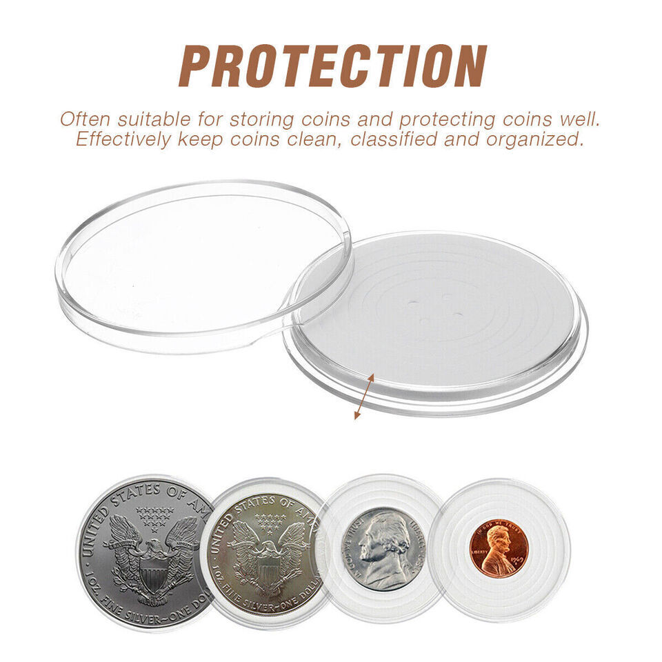 20PCS 46mm Clear Coin Storage Box Round Plastic Case Capsules Container Holder