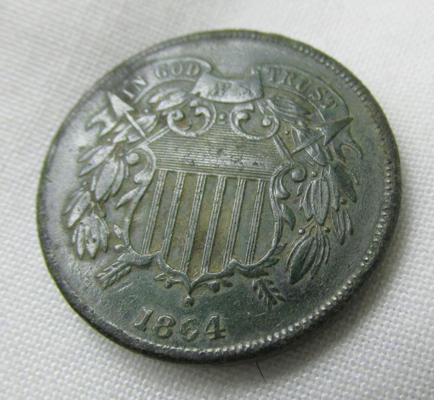 1864 Two Cent Piece, Large Motto  XF- AU