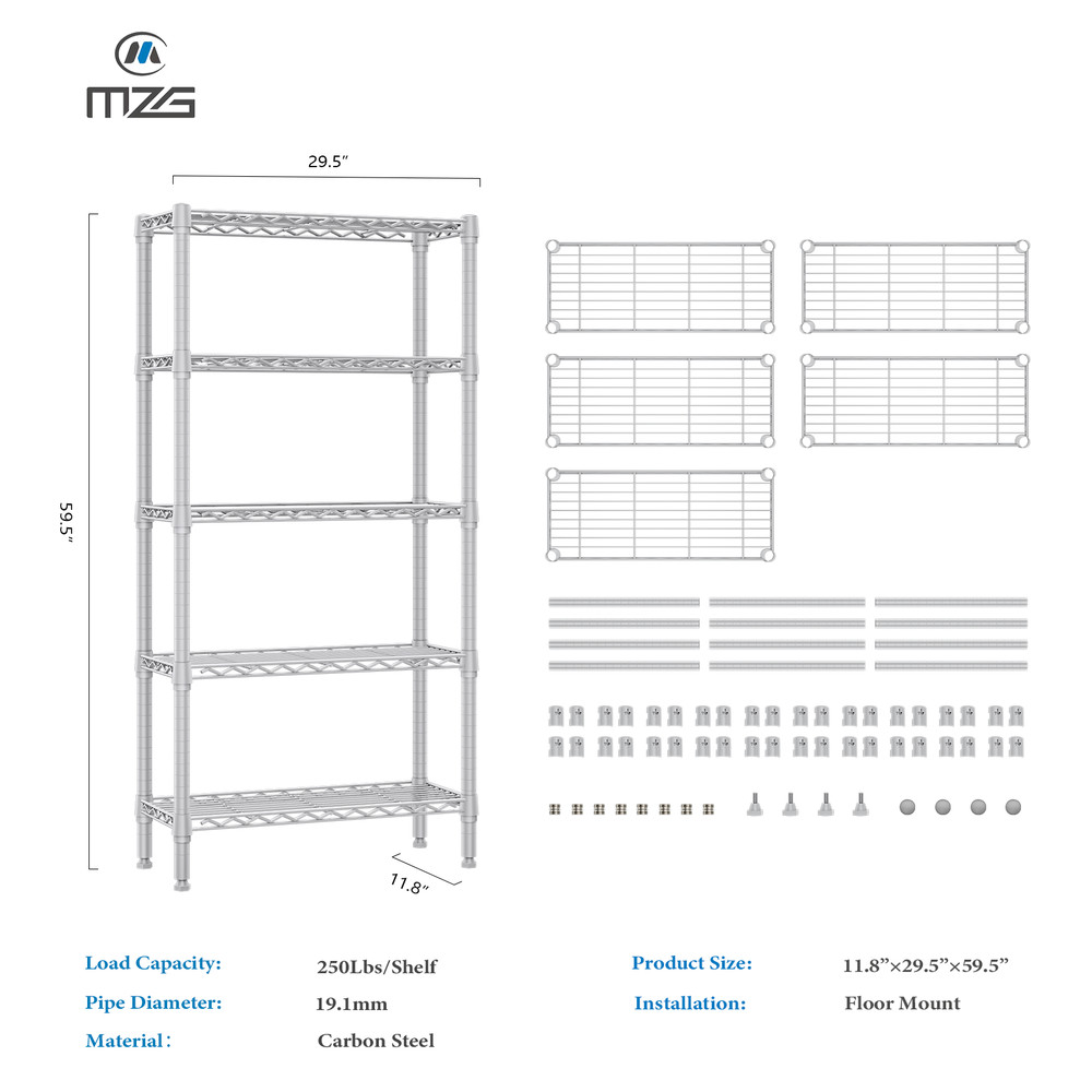 5 Tier Wire Shelving Baker Pantry Kitchen Storage Shelves Rack 12"*30"*60" White