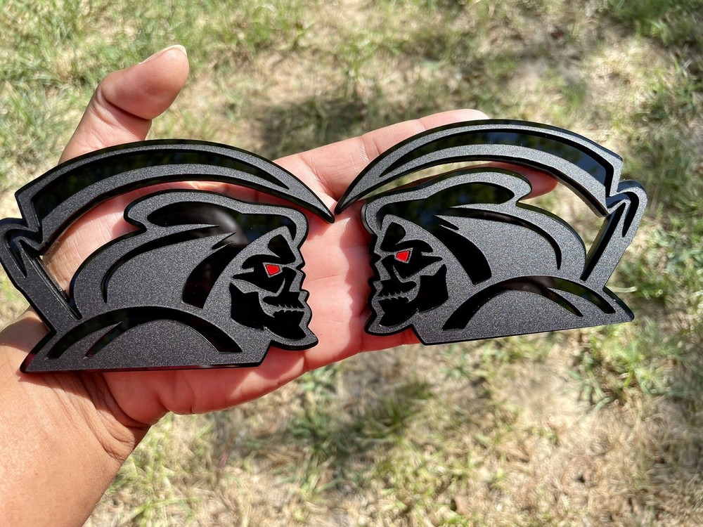 Red Eye Reaper Emblem Badge Set Matte Black Custom New