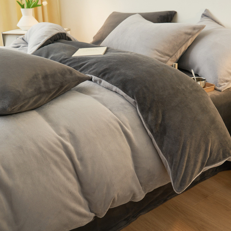 Simple Solid Color Milk Velvet Four Piece Set for Winter Warmth