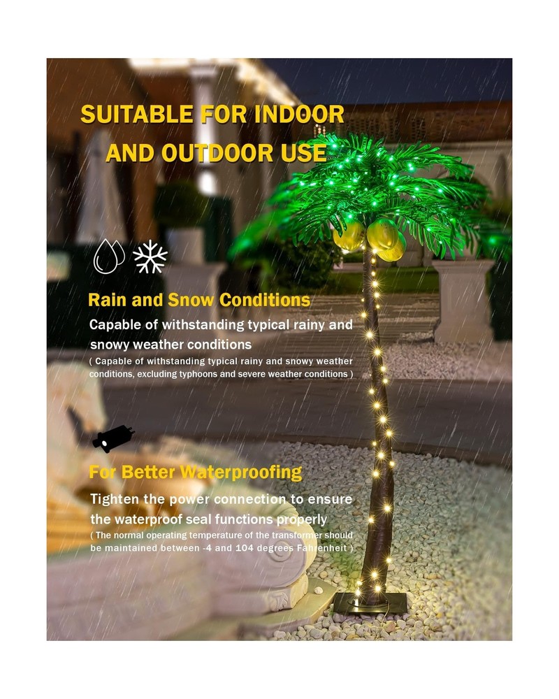 5ft Lighted Palm Tree with Glowing Coconuts - Dimmable, UL Certified, Waterpr...