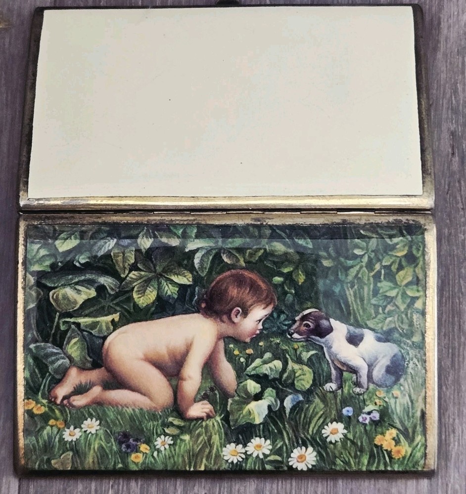 Antique Figural Silver Enamel Continental Cigarette Box Case