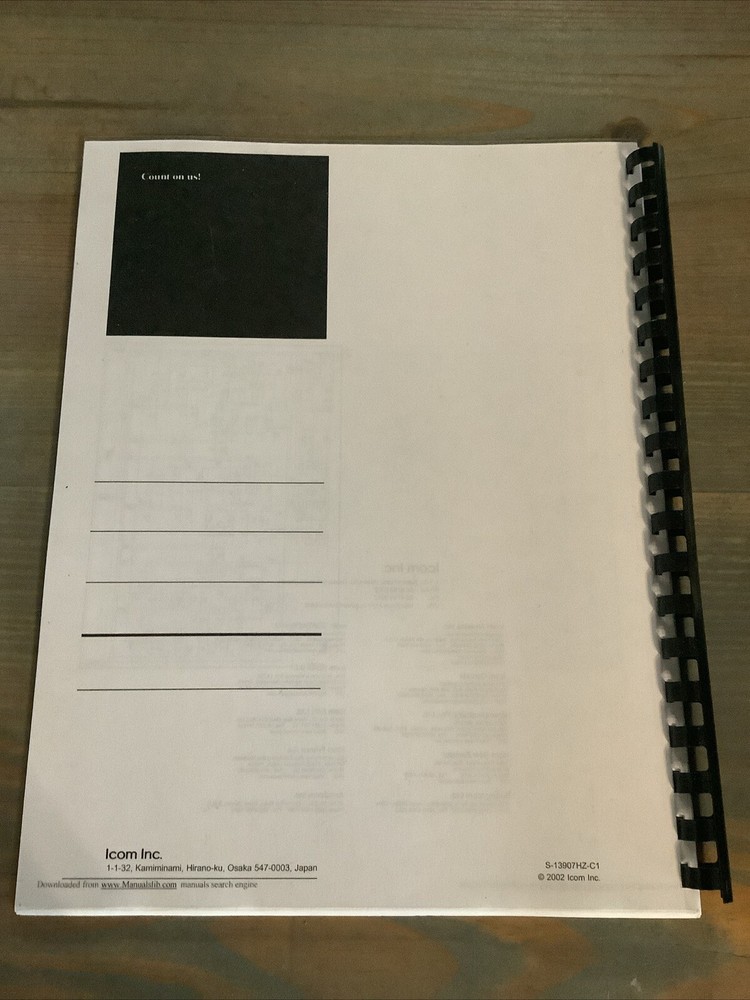 Icom IC-2720 Service Manual: Comb Bound & Protective Protective Covers