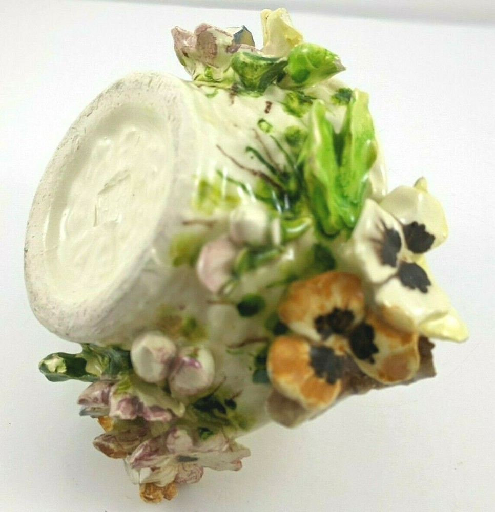 Vintage Ceramic Flowered Basket Braided Handle Italy
