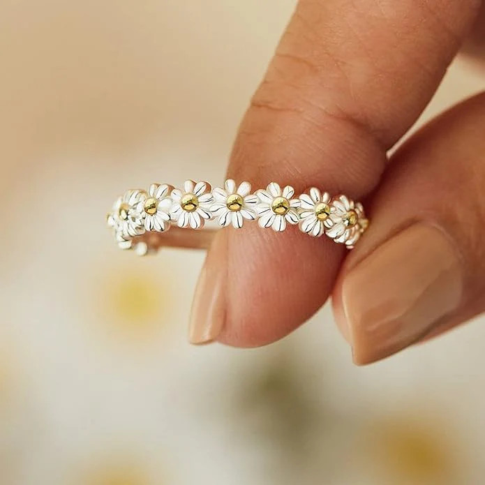 “I Think About You” Delicate Daisy Ring – Tiny Sunflower Floral Ring | Adjustabl