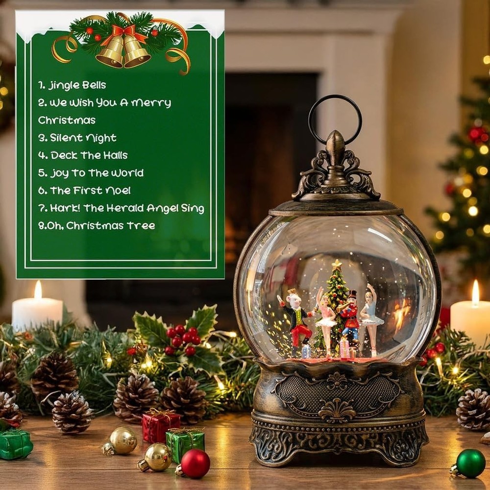 Musical Nutcracker Snow Globe Lantern - Battery & USB Powered Holiday Decor