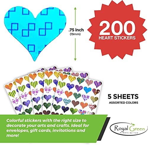 Valentines Heart Stickers with Assorted Patterns Metallic 200-Multicolor