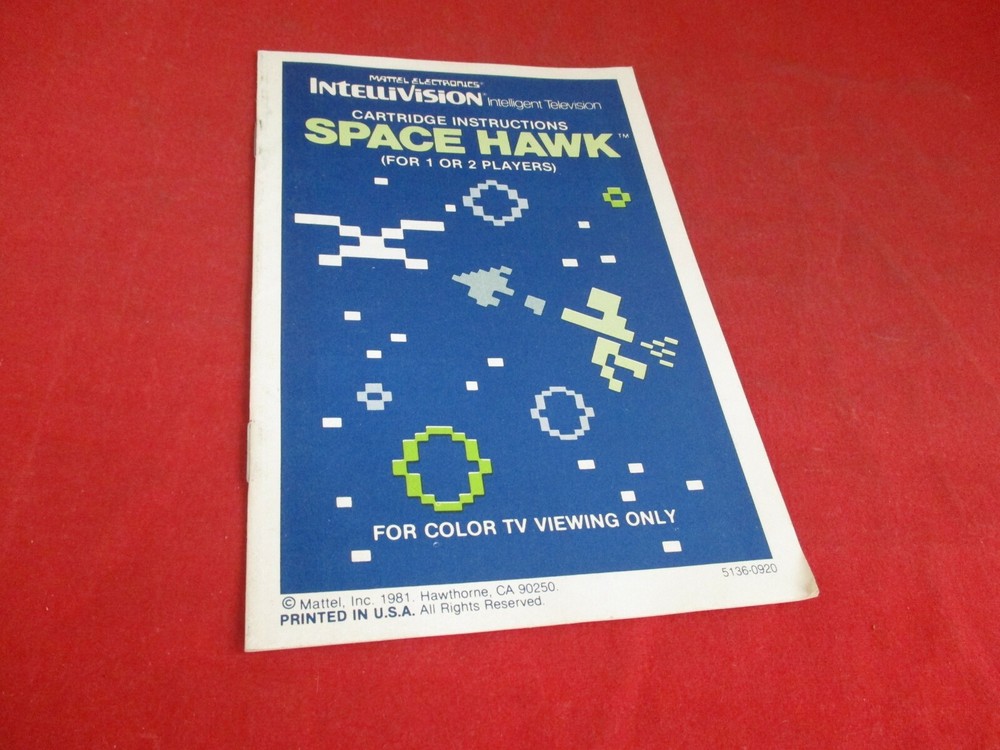 Space Hawk Mattel Intellivision Instruction Manual Booklet ONLY