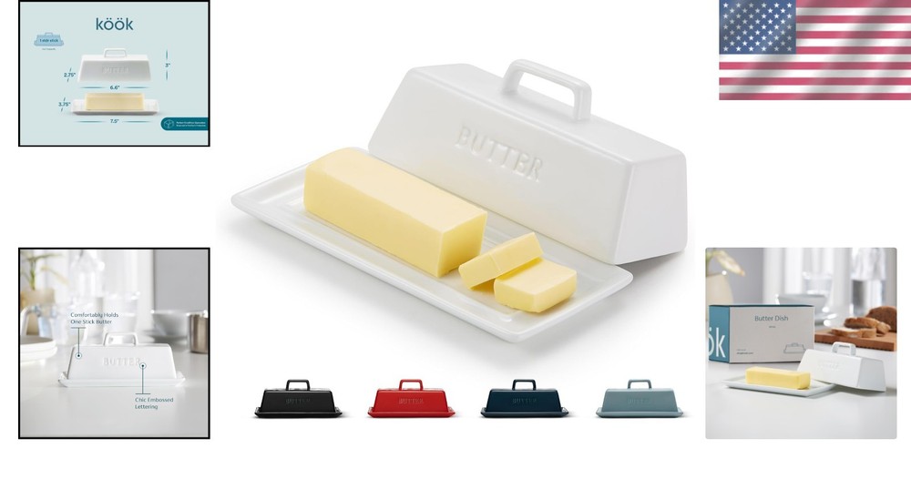 Stylish Rectangular Ceramic Butter Dish with Lid - Soft & Spreadable Convenience