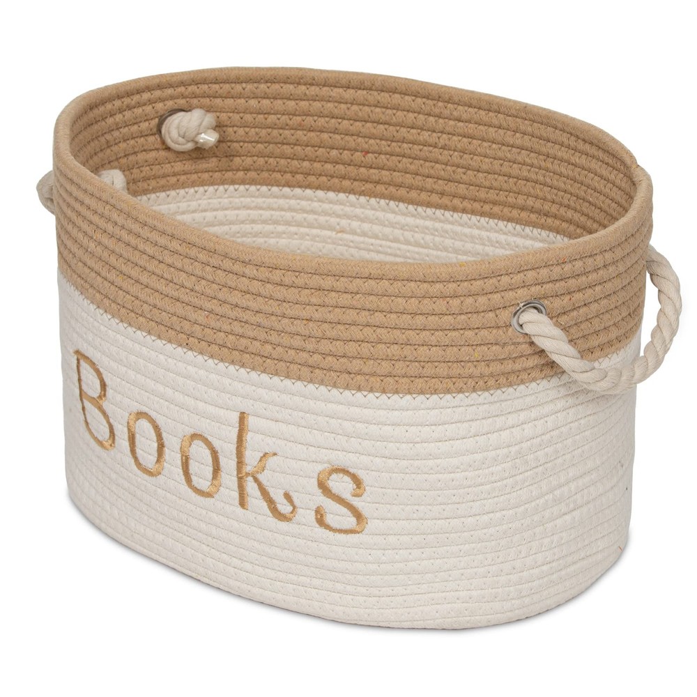 Rope Storage Basket - 15 x 11 x 9 Book Storage Bin - Embroidered Storage Bins...