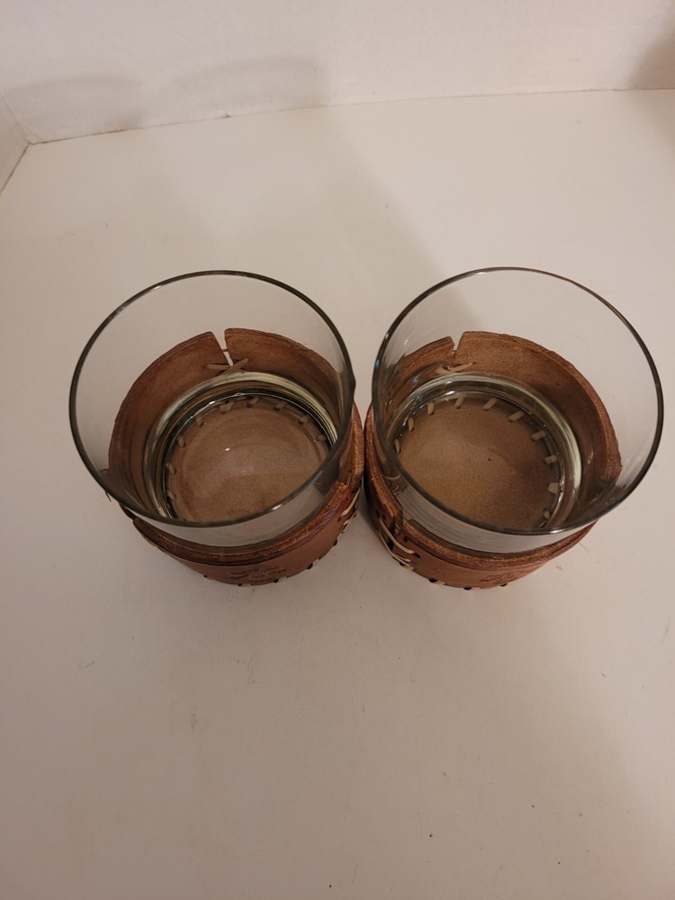 2 Leather Wrapped Rock Glasses Southwest