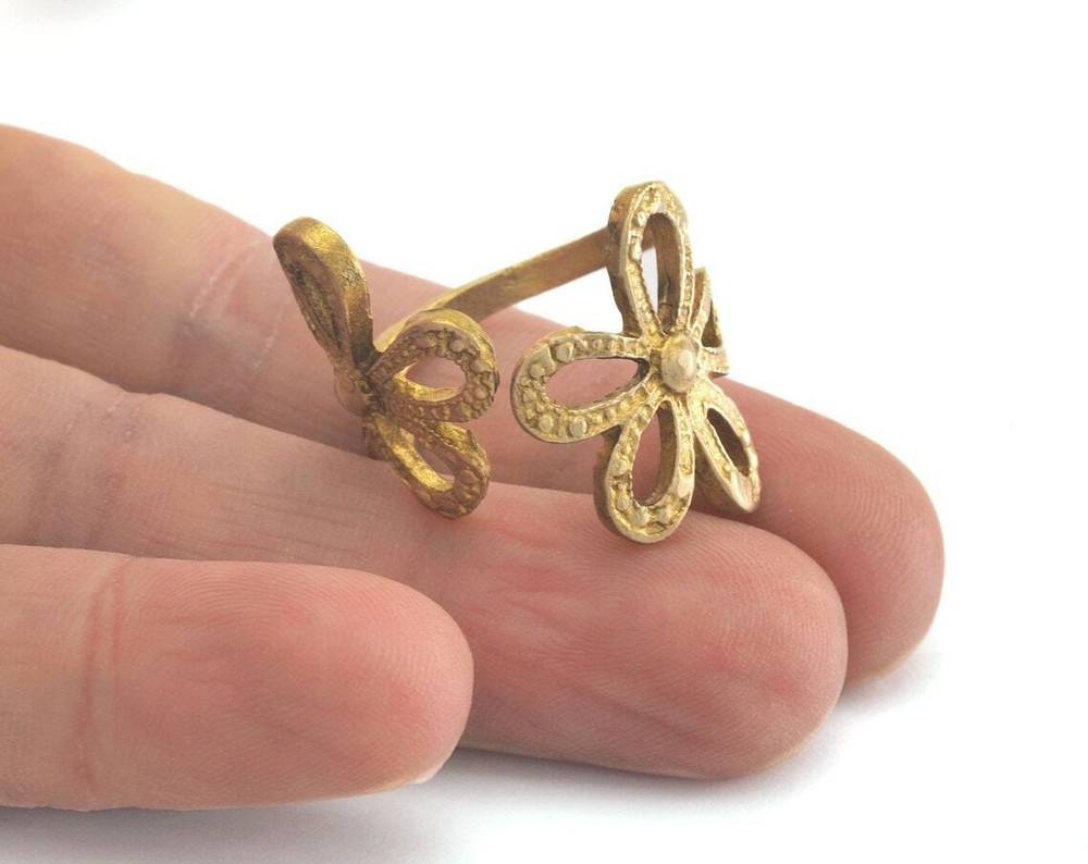 Flower Adjustable Ring Raw Brass (19mm 9US inner size) 962