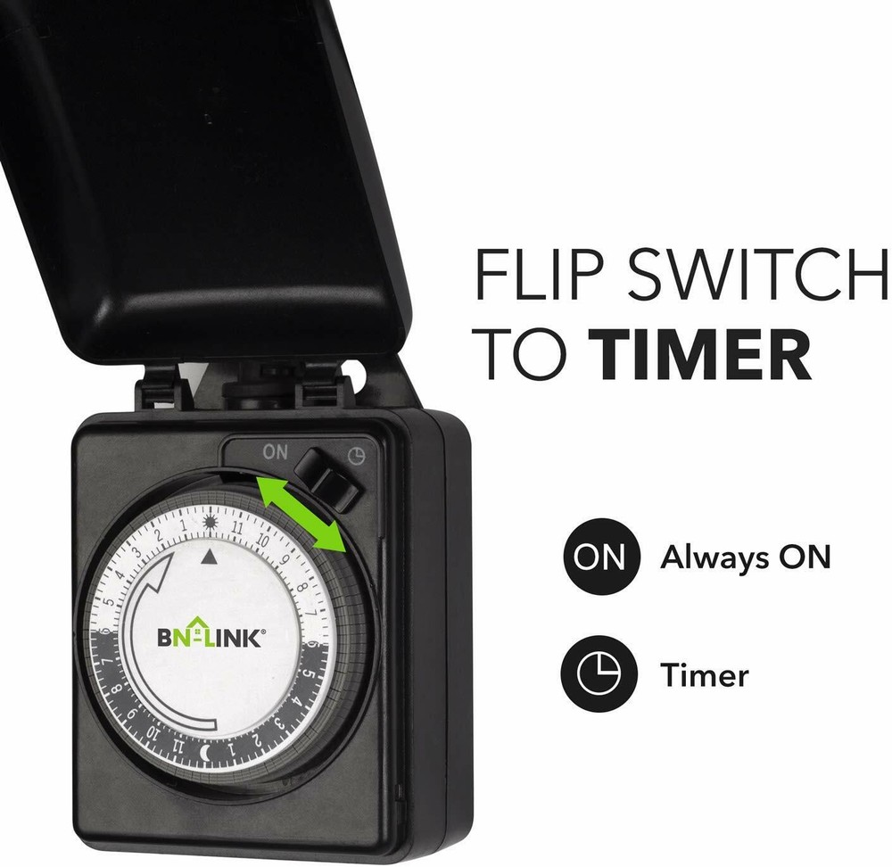 BN-LINK Compact Outdoor Mechanical 24 Hour Programmable Dual Outlet Timer