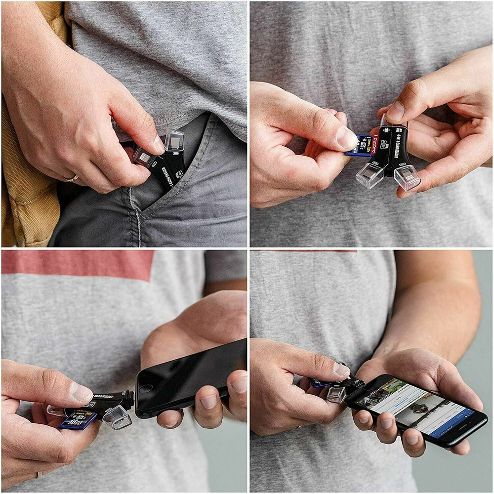 4 in 1 USB Micro SD TF Memory Card Reader Adapter For iPhone Android PC
