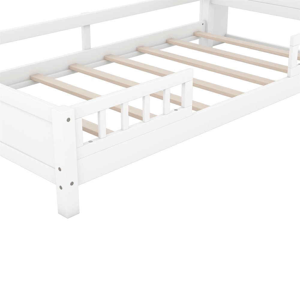 Twin/Full Size Bed Frame Wood Platform Bed w/ Storage Headboard White/Gray