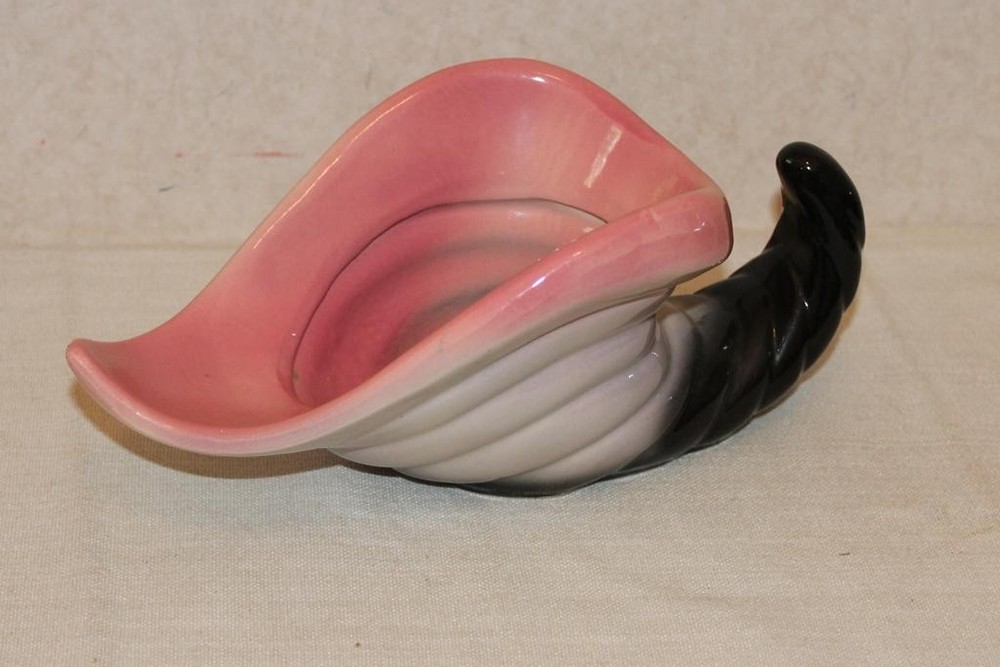 Vintage Hull Pottery Pink and Black Cornucopia Planter