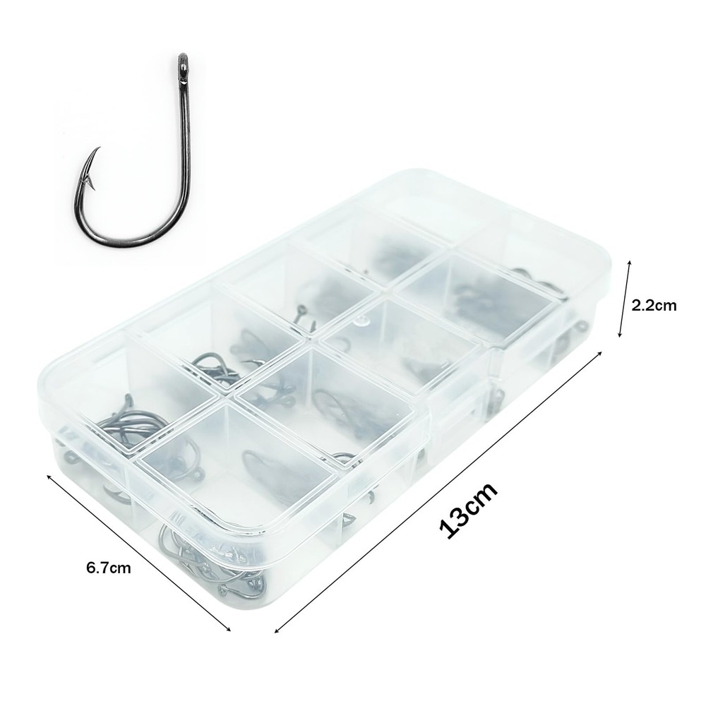 100 Pack Carbon Steel Fishing Hooks, Extra Sharp Barbed, Freshwater Angling