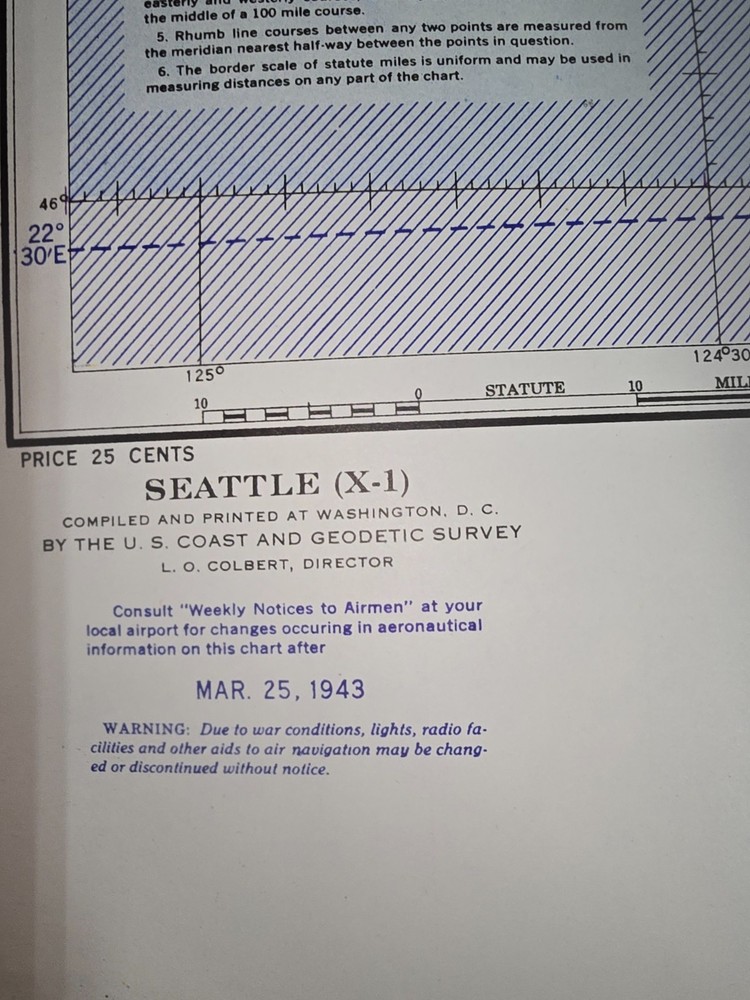WWII US Coast Guard Map of Seattle Dated 1943