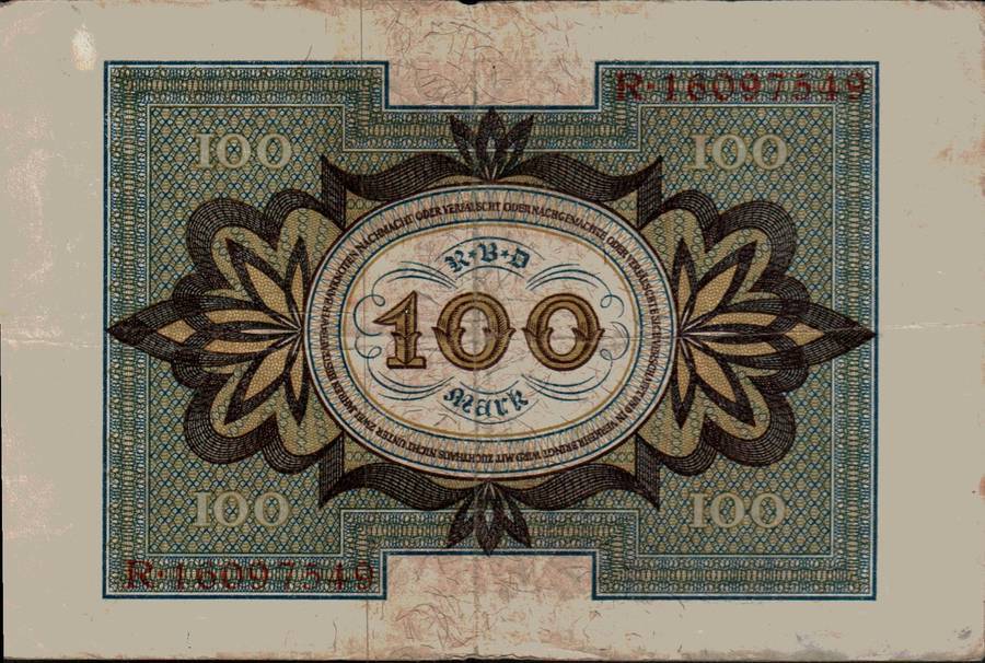 1920 Germany Weimar Republic 100 Mark Banknote