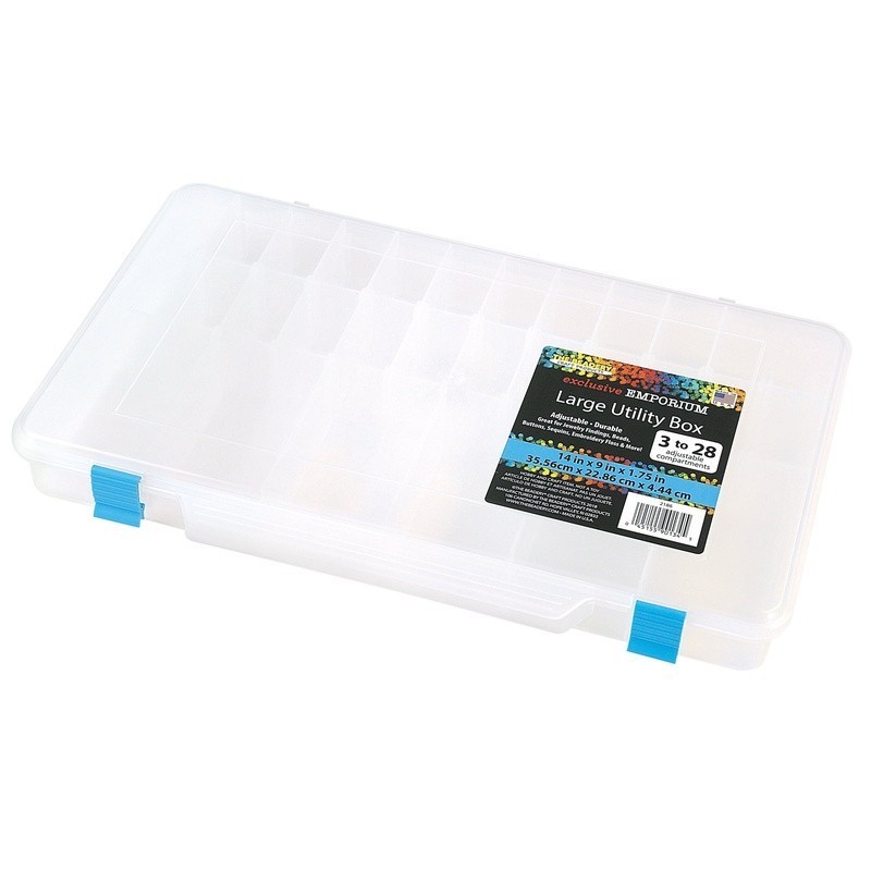 Large Utility Box 3-28 Adjustable Compartments Clear Plastic Craft Organizer New