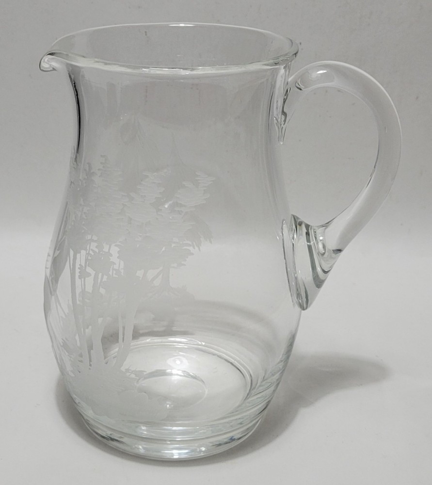 Etched Elk In Forest Crystal Pitcher