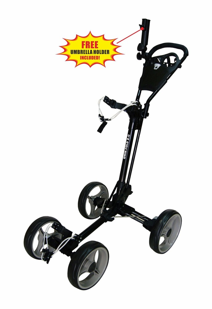 QWIK-FOLD 4 Wheel Folding Push Pull Golf Cart - Foot Brake - 1 Second Open/Close
