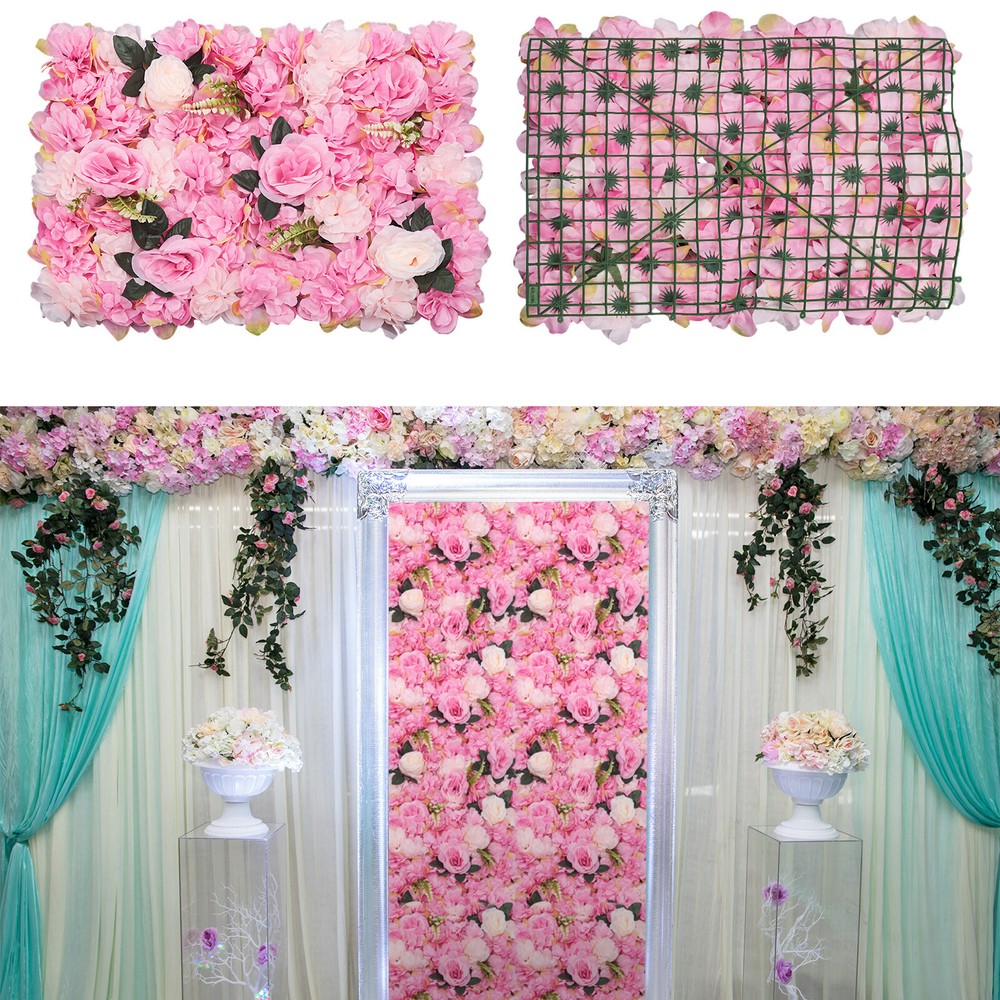 12Pcs Artificial Flower Wall Panel Silk Dahlia Rose Backdrop Party Wedding Decor
