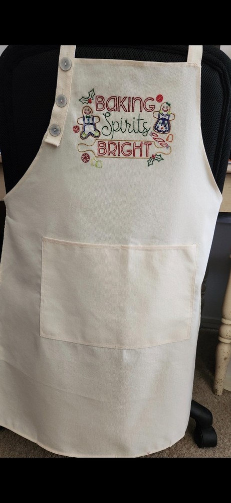 Christmas Apron/Gift. Hand Embroidered with Button Detail