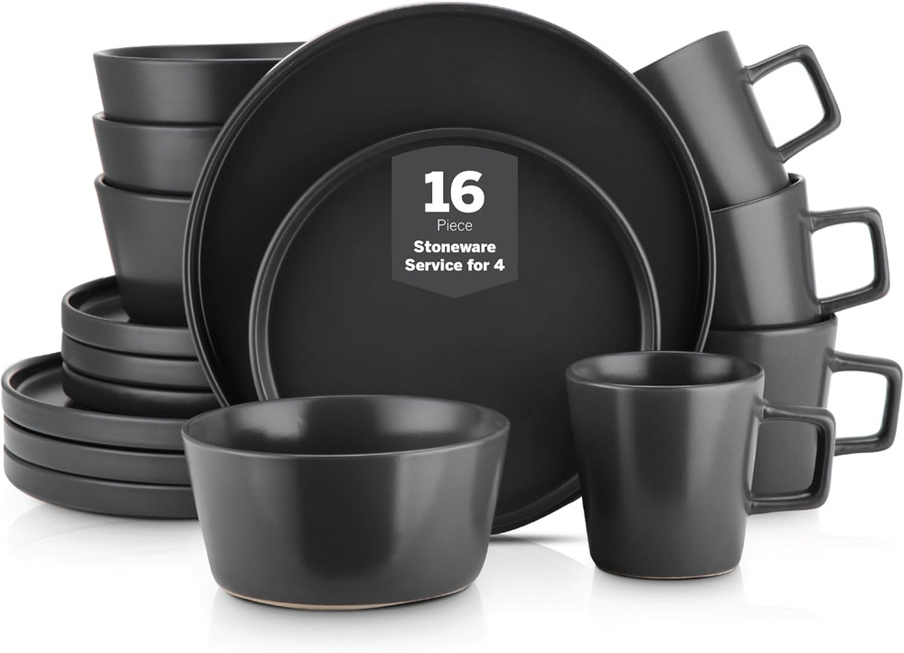 Stone Lain Celina Stoneware 16 Piece Modern Dinnerware Set, Plates