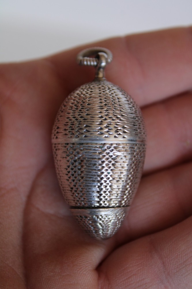 Antique Egg Sterling Silver Chatelaine Thimble Holder & Thimble / Pomander ?