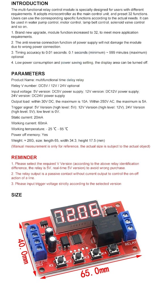 2pcs DC 5V 10A Adjustable Time Delay Relay Module LED Digital Timer Switch Case